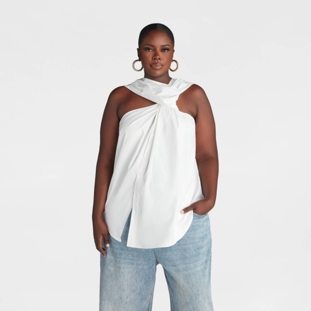 KBB KAHLANA Target 3X Plus Extra Large The Twist Neck Shirt White Sleeveless Top